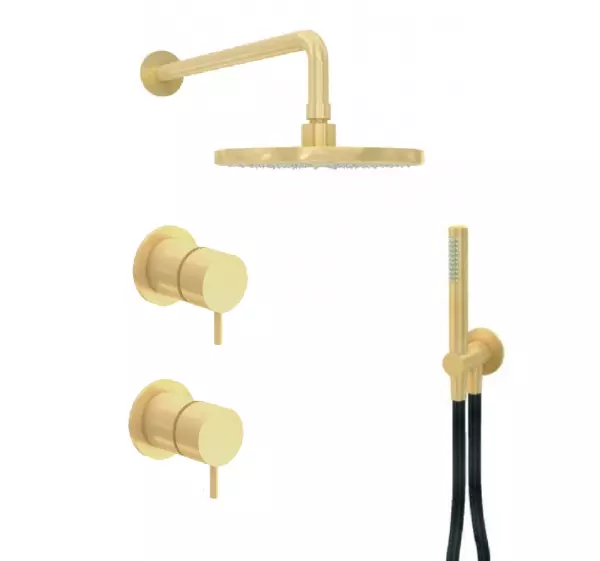 Waterevolution Flow inbouw doucheset met thermostaat regendouche en handdouche geborsteld light gold PVD