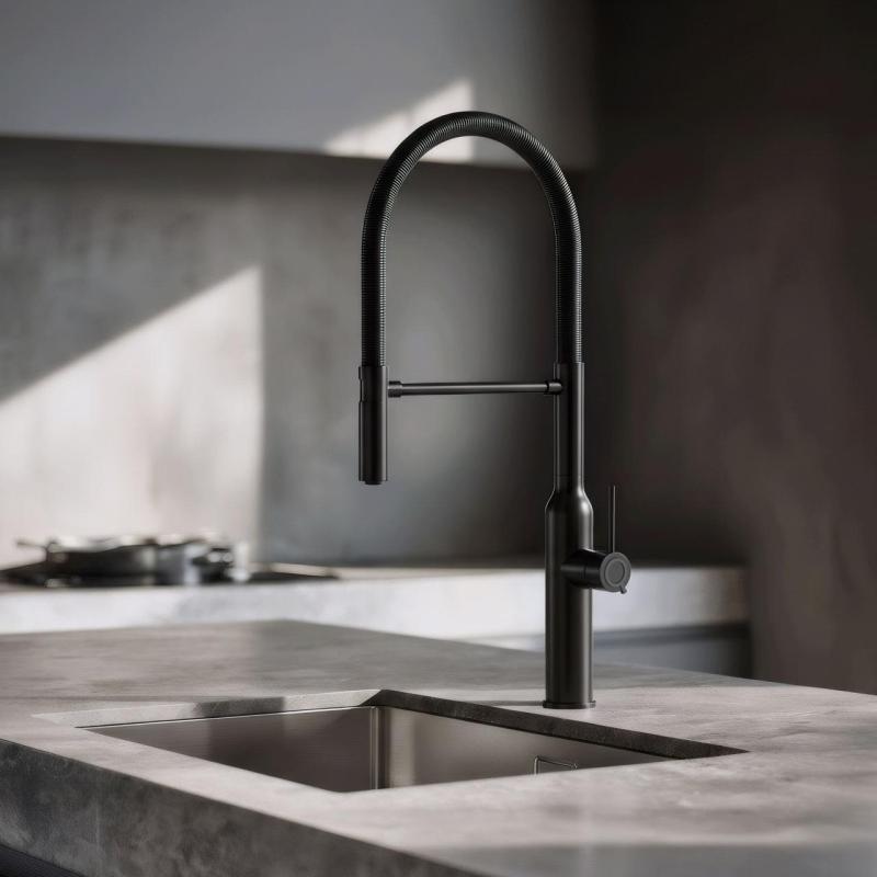 Quadri Stamford magas konyhai csaptelep rugalmas kifolyóval, matt fekete 1208956079
