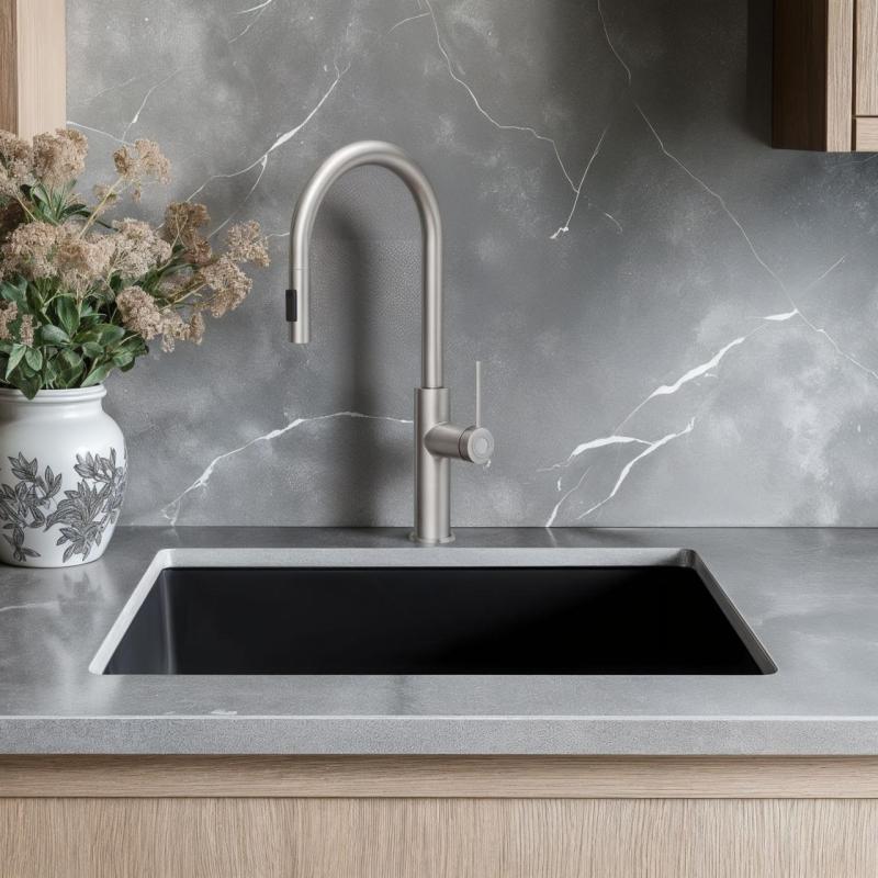 Quadri Retford konyhai keverőcsaptelep rozsdamentes acélból, kivehető kifolyóval és permetező üzemmóddal 1208956088