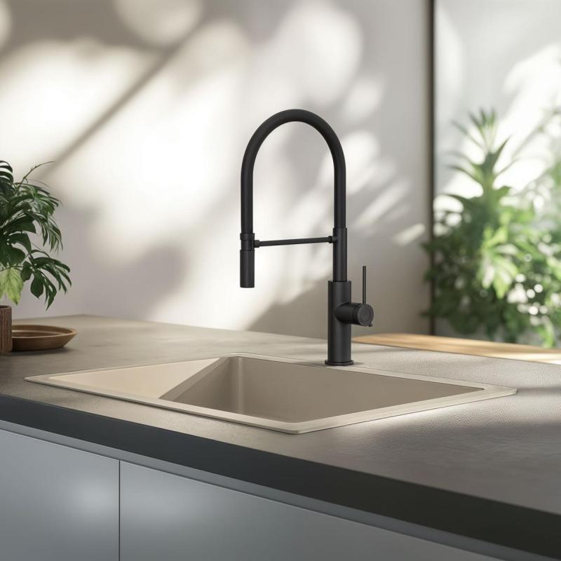 Quadri Retford konyhai csaptelep matt fekete rugalmas kifolyóval fekete 1208956090