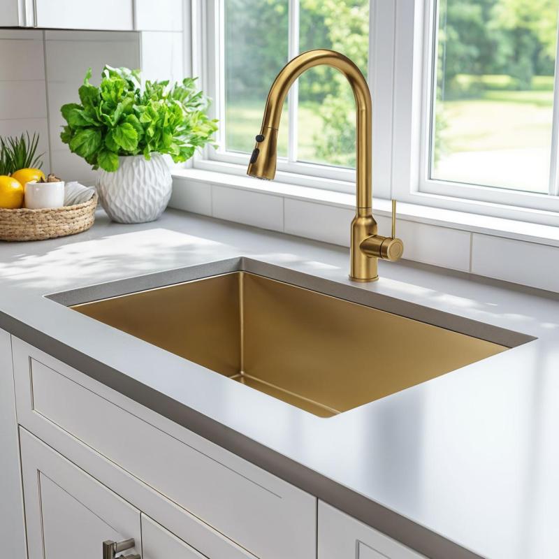 Quadri Stamford konyhai csaptelep arany színben, kivehető kifolyóval és permetező funkcióval 1208956093