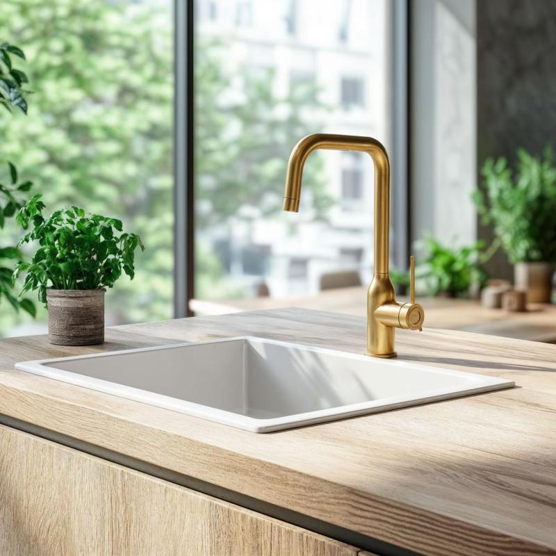 Quadri Stamford konyhai csaptelep PVD arany színben, forgatható derékszögű kifolyóval, 1208956098