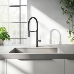 Quadri Brighton konyhai csaptelep gun metal színben, fekete flexibilis kifolyóval 1208956104