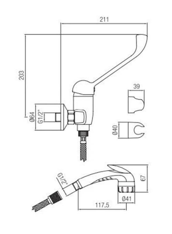 PB Klinika mozgáskorlátozottak számára készült zuhanycsaptelep hosszú karral, króm kivitelben, kézi zuhannyal 1208956283