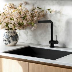Zwarte spoelbak 50x40 cm onderbouw, opbouw en vlakbouw met roestvrijstalen plug 1208956395