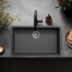 Zwart grote spoelbak 70x40cm onderbouw, opbouw en vlakbouw met rvs plug 1208956400