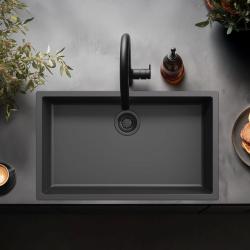 Fekete nagy mosogató 70x40cm aláépíthető, ráépíthető és süllyeszthető fekete dugóval 1208956401