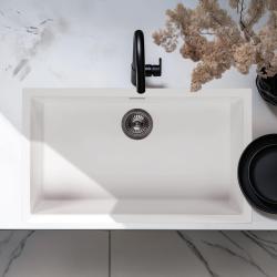 Witte grote spoelbak 70x40cm als onderbouw-, opbouw- en vlakbouwvariant met roestvrijstalen plug 1208956402.