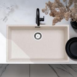 Zand crème grote spoelbak 70x40cm onderbouw, opbouw en vlakbouw met roestvrijstalen plug 1208956404