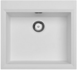 Fehér felületi mosogató 58x53cm csaplyukkal, rozsdamentes acél dugóval 1208956763