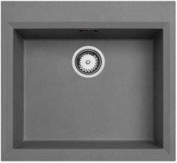 Beton grijs opbouw spoelbak 58x53 cm met kraangatbank en roestvrijstalen plug 1208956771