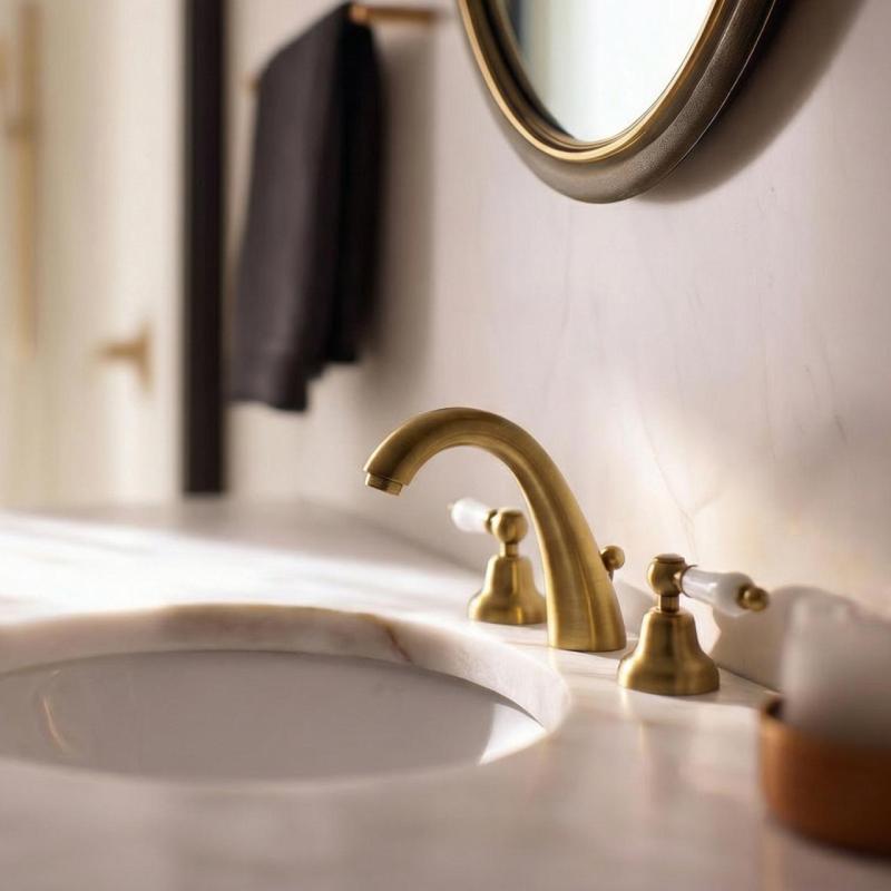 PB klasszikus csaptelep 3 lyukú magas mosdócsaptelep Fehér fogantyúk Bronz 1208956910