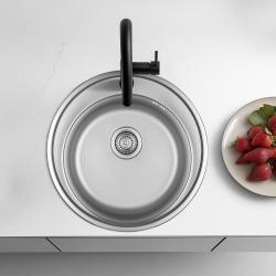 Ausmann Basic rozsdamentes acél felületi kerek mosogatómedence csaplyukkal, 51 cm, szifonnal együtt, 1208956976