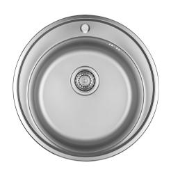 Ausmann Basic rozsdamentes acél felületi kerek mosogatómedence csaplyukkal, 51 cm, szifonnal együtt, 1208956976