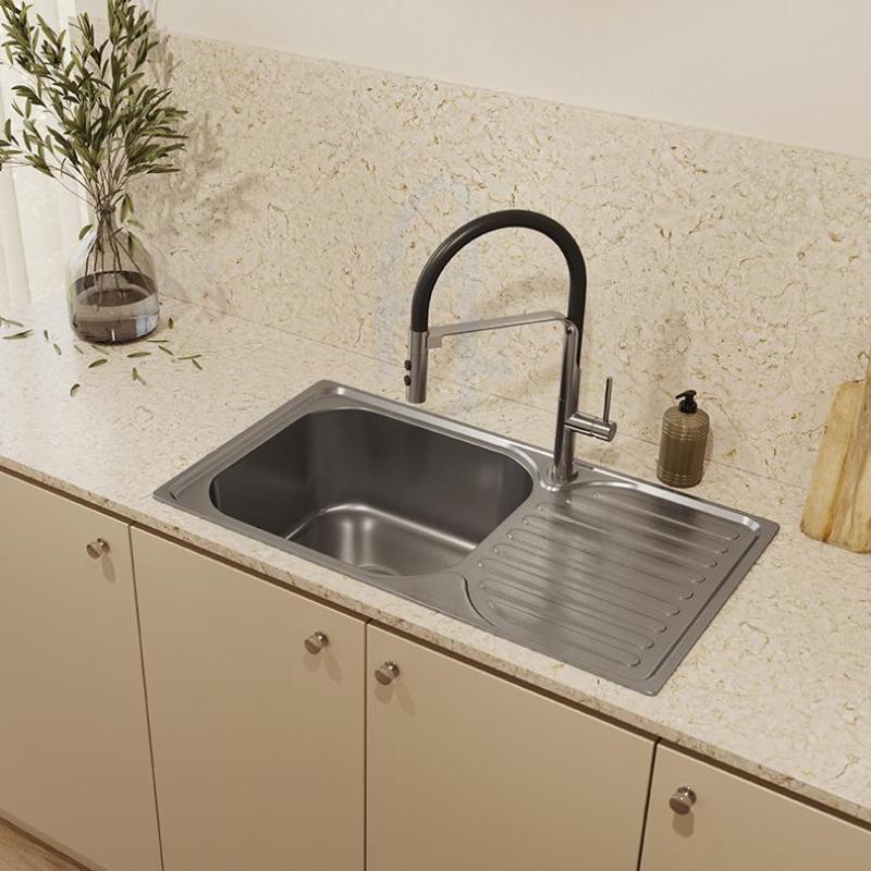 Ausmann Basic rozsdamentes acél mosogató csepegtetőtálcával, megfordítható, 76x42 cm, szifonnal együtt 1208956978