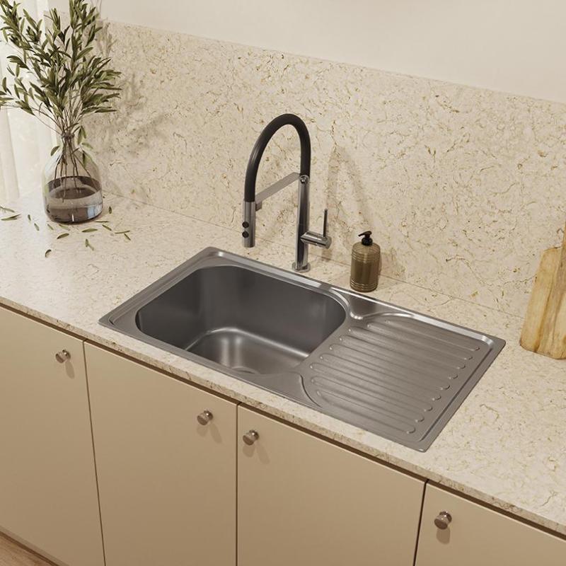 Ausmann Basic rozsdamentes acél mosogató csepegtetőtálcával, megfordítható, 76x42 cm, szifonnal együtt 1208956978