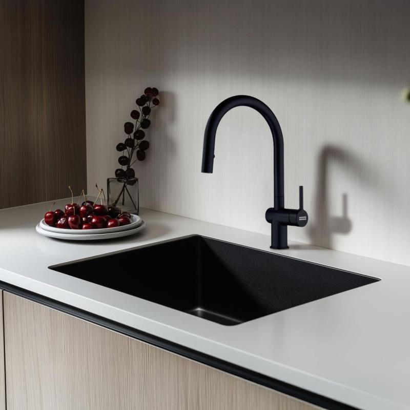 Franke Active J mat zwarte keukenkraan met uittrekbare sproeier 115.0653.404