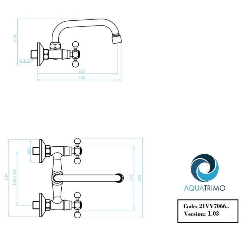 AquaTrimo Vivaldi klasszikus konyhai fali csaptelep felső kifolyással króm 21VV7066CM