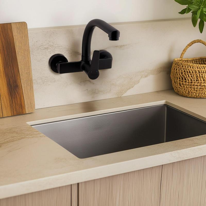 AquaTrimo Chopin konyhai fali csaptelep felső kifolyóval matt fekete 21CP7073SW