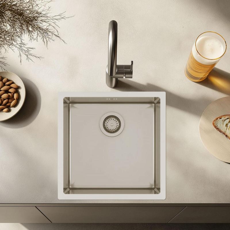 Ausmann Oder roestvrijstalen gootsteen 40x40cm vlakbouw onderbouw en opbouw extra diep 22cm 1208957112