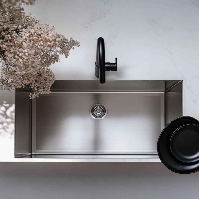 Ausmann Oder grote roestvrijstalen gootsteen 74x40cm vlakbouw onderbouw en opbouw extra diep 22cm 1208957114