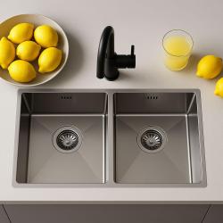 Ausmann Oder dubbele roestvrijstalen spoelbak 76x45cm met 2 bakken van 34x40, geschikt voor vlakbouw, onderbouw en opbouw, extra diep 22cm 1208957116