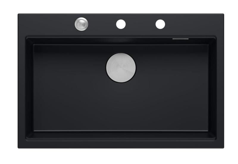 Quadri matt fekete hard rock gránit felépítésű nagy mosogató 76x50cm tartozékokkal 1208957201