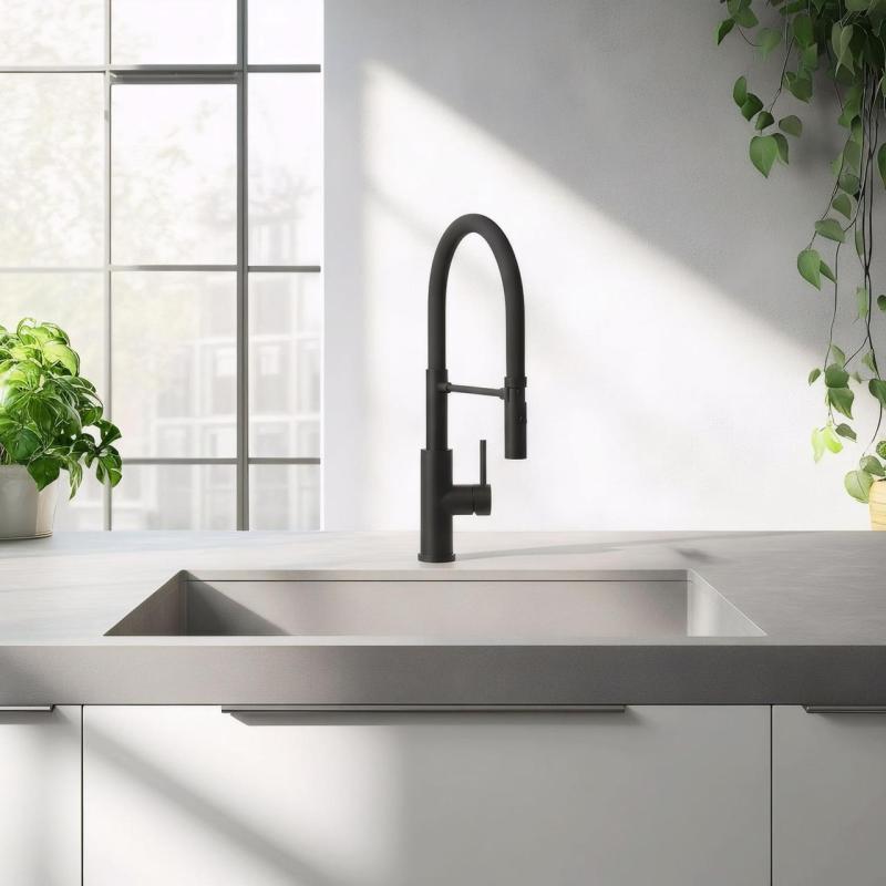 Quadri Chester keukenkraan met flexibele uitloop en douche met 2 straalsoorten mat zwart 1208957225