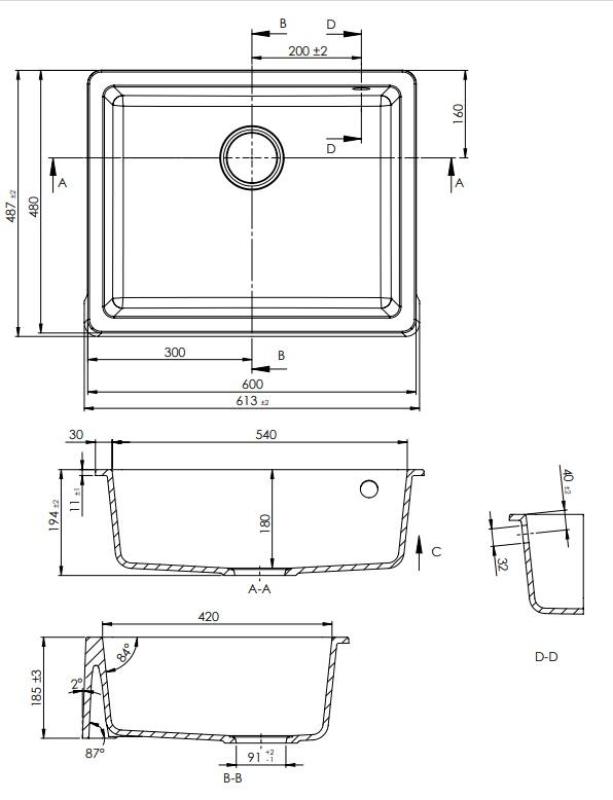 GraniteMy Tradition vidéki beépíthető mosogató gránit mosogatótálca 60x48 cm fekete farmhouse alsó és lapos beépítés 1208957288