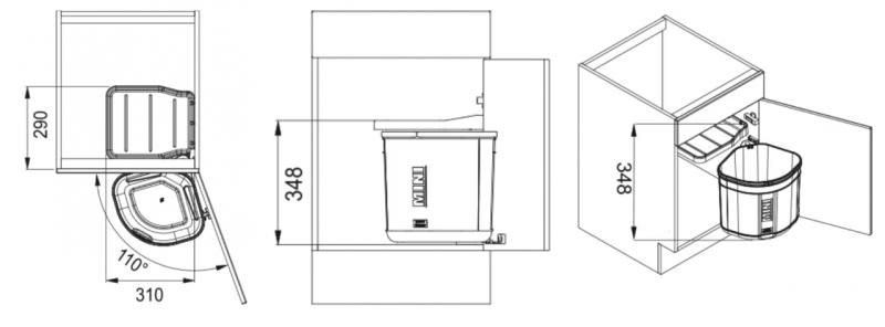 Franke Sorter Mini forgatható szemetes rendszer ajtóra, 17 literes szemetesvödör, 1210176518