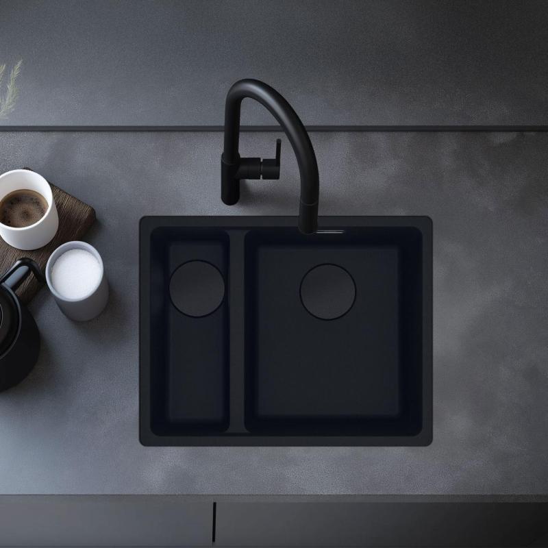 Franke Maris MRG 260/160-34-15 Fragranite fekete kiadás matt fekete mosogató lapba süllyesztett nagy medence jobboldalt