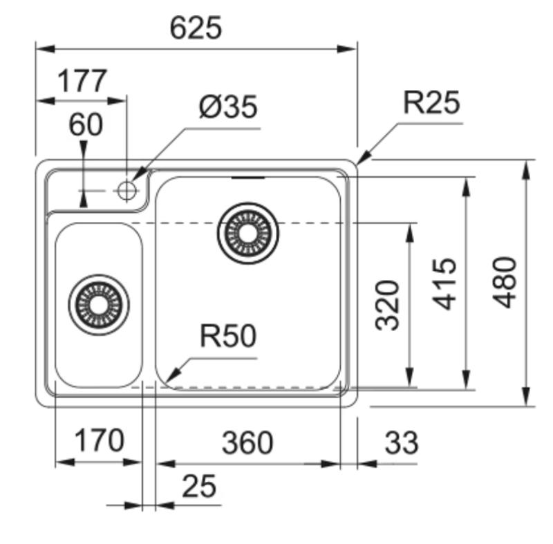 Franke spoelbak Bellissimo BCX 260 vlak inbouw inclusief kraangat 625x480mm 127.0691.229