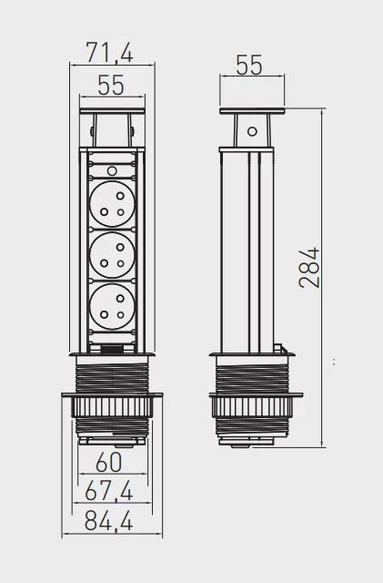 Indux Up & Down klein intrekbaar zwart geaard keuken stopcontact in werkblad met 3 stopcontacten 1208957415