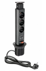 Indux Up & Down klein verzinkbaar randaarde zwart keuken stopcontact in werkblad met 3 stopcontacten en 2 x USB 1208957416