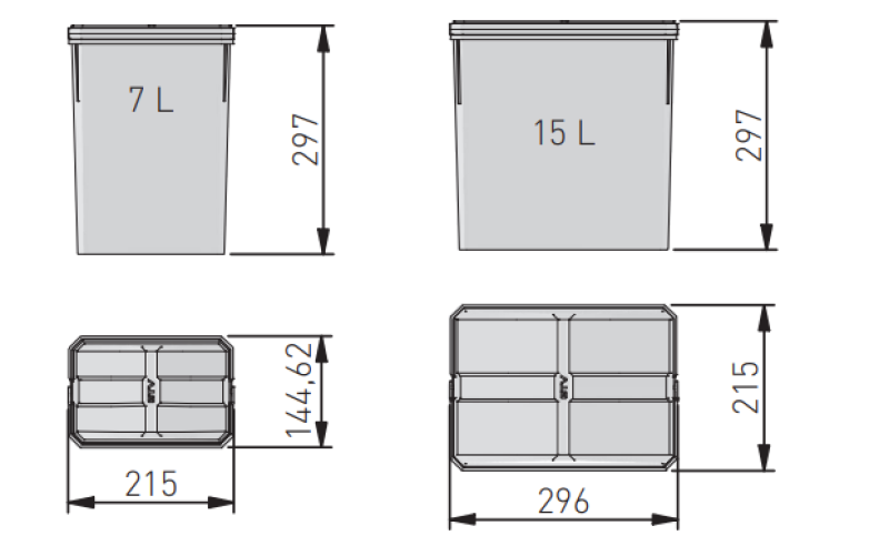 Garbi Basket B-70-4 szelektáló hulladékrendszer 70 cm-es fiókhoz, tartóval és 4 szemetesedénnyel 1208957476