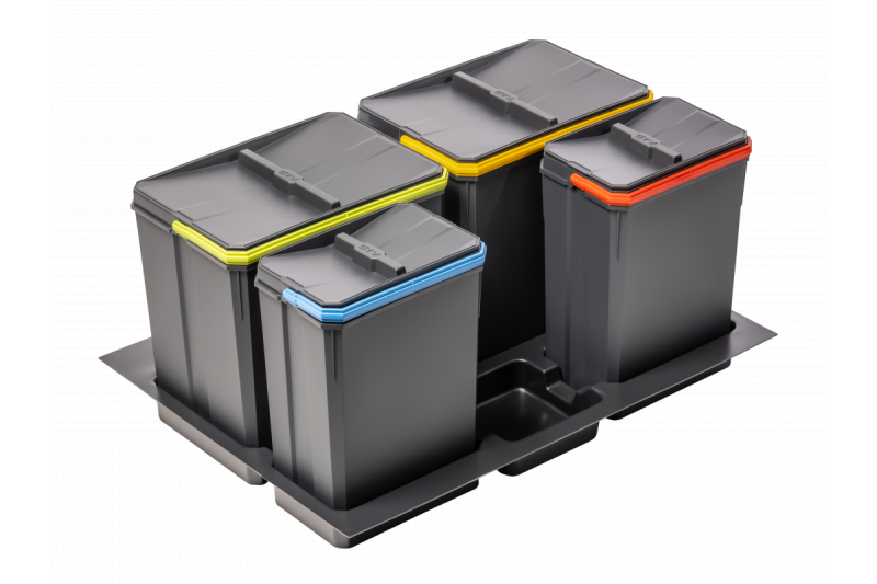 Garbi Basket B-70-4 szelektáló hulladékrendszer 70 cm-es fiókhoz, tartóval és 4 szemetesedénnyel 1208957476