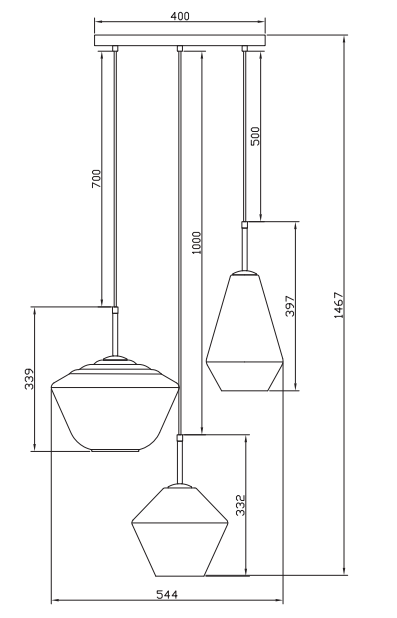 Modern arany függőlámpa 1467 mm magas, 3 fényforrással, Decor Lime 7983