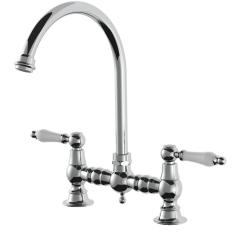 AquaTrimo Country 2 lyukú klasszikus konyhai nosztalgikus híd konyhai csaptelep kerek kifolyóval króm 21CT7655CM