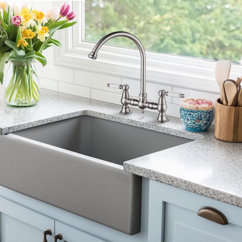 AquaTrimo Country 2 lyukú klasszikus konyhai nosztalgikus híd konyhai csaptelep kerek kifolyóval króm 21CT7655CM