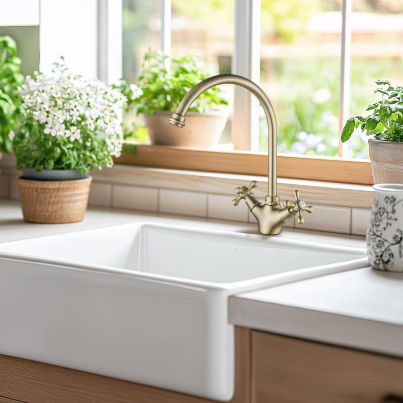 AquaTrimo Windsor klasszikus konyhai nosztalgikus konyhai csaptelep kerek kifolyóval bronz 21WS7652BN