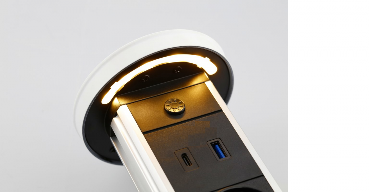 Indux Lift süllyeszthető védőföldelésű fehér konyhai konnektor munkalapba világítással, 2 x USB és vezeték nélküli töltés 1208957838