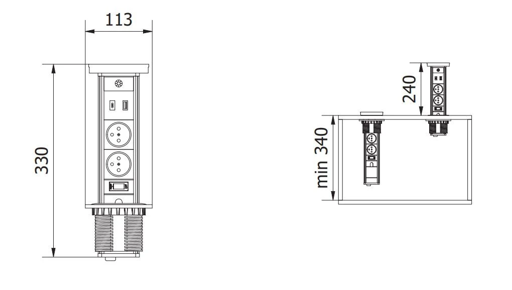 Indux Lift süllyeszthető védőföldelésű fehér konyhai konnektor munkalapba világítással, 2 x USB és vezeték nélküli töltés 1208957838