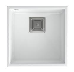 Quadri Quadrangle witte granieten onderbouw spoelbak 42x42cm met roestvrijstalen plug 1208957886