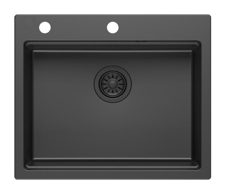 Quadri Durham fekete gránit felépített mosogató 595x500 szappanadagolóval, vágódeszkával, beépített mosogatóval és hengerelt szőnyeggel 1208957904