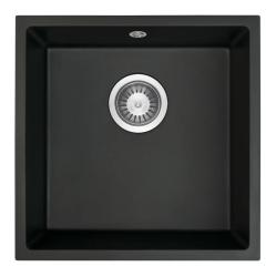 GraniteMy Universele granieten zwarte spoelbak 40x40 cm zwart inbouw, onderbouw en vlakbouw met rvs plug 1208958318