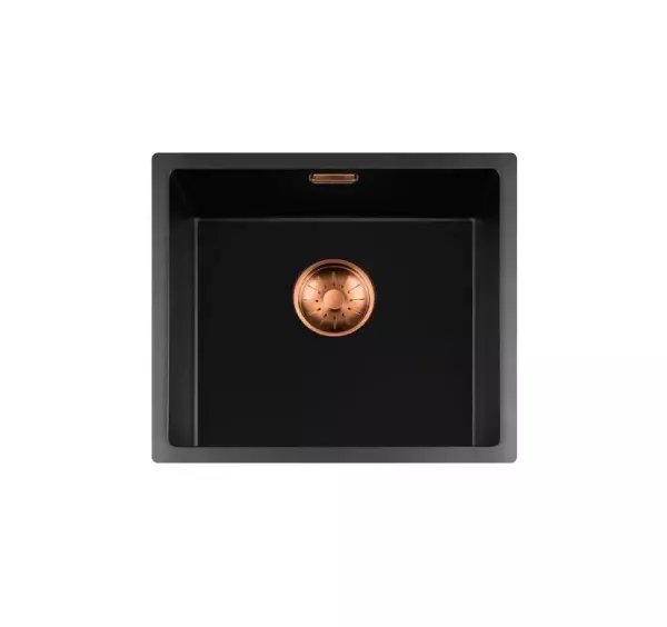 Lorreine BQ sorozat mosogató 44x41cm aláépíthető fekete réz dugóval 40BQ37-FU-COPPER