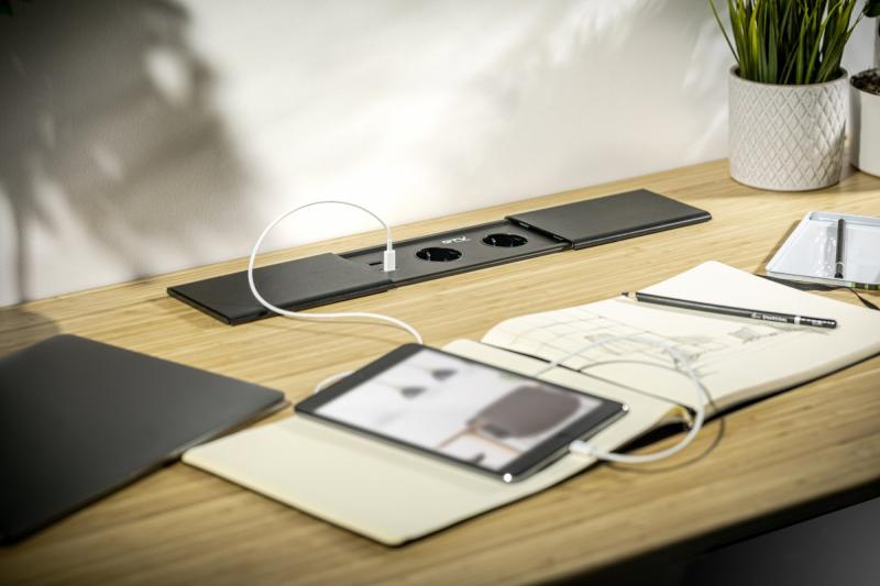 PRESTINO süllyesztett asztali hosszabbító kábel, 2x francia aljzat, USB A+C, RJ45, HDMI, 1.5m kábel, ezüst 1208958675