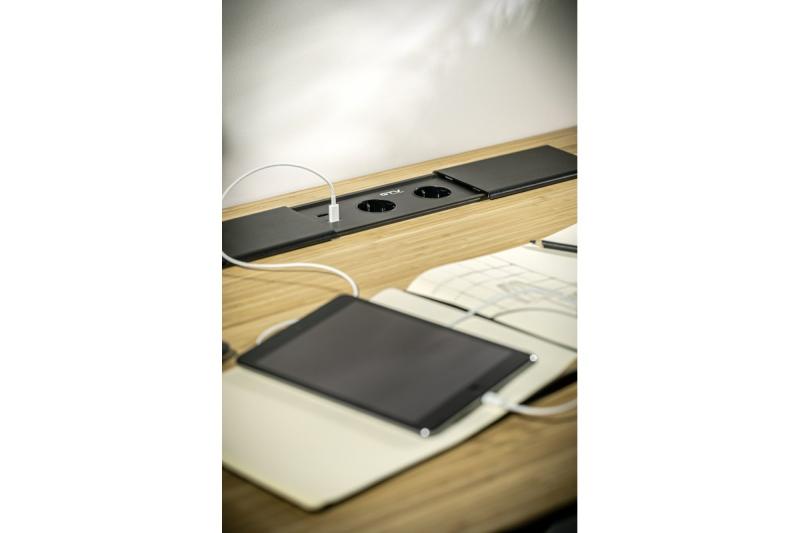 PRESTINO beépíthető asztali hosszabbító kábel, 2x schuko aljzat, USB A+C, RJ45, HDMI, 1.5m kábel, ezüst 1208958676