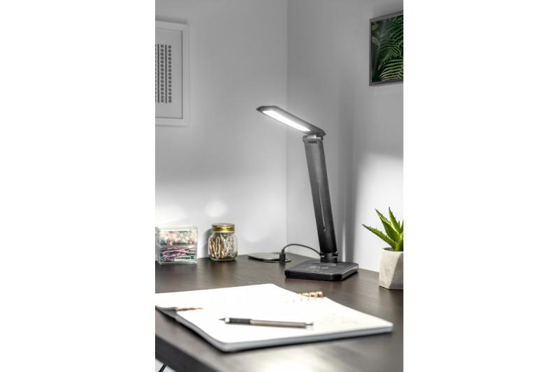 Decor IZUKA LED íróasztali lámpa 6W 400lm AC220-240V 50/60Hz CCT indukciós töltő fekete. 1208962497