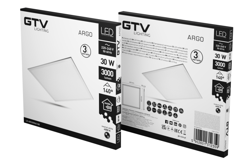 LED szerelvény ARGO, 30W, 3000lm, AC220-240V, 50/60 Hz, PF> 0.9, Ra≥80, IP44, IK08,140 °, 4000K 1208962626